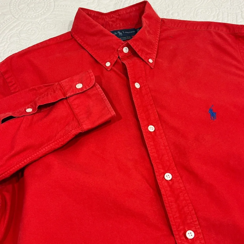 Polo Ralph Lauren Mens Custom Fit Red Cotton Button Down Shirt Large *READ